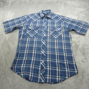 Roper Pearl Snap Shirt Mens Medium Blue Plaid‎ Short Sleeve Cowboy Rodeo Western